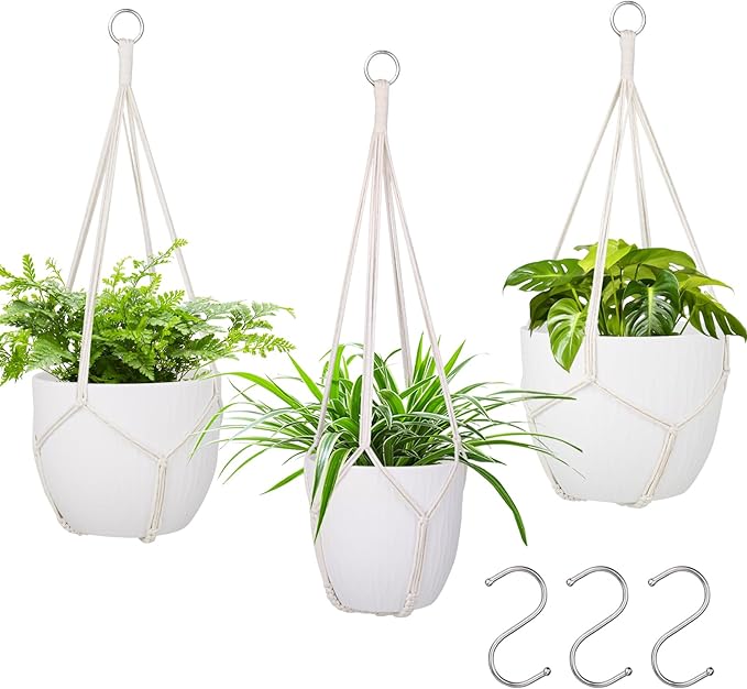 garini 3 Pack Different Size Macrame Plant Hanger,Hanging Plants Holder with 3 Hooks for Boho Home Decor(POTS NOT Included)