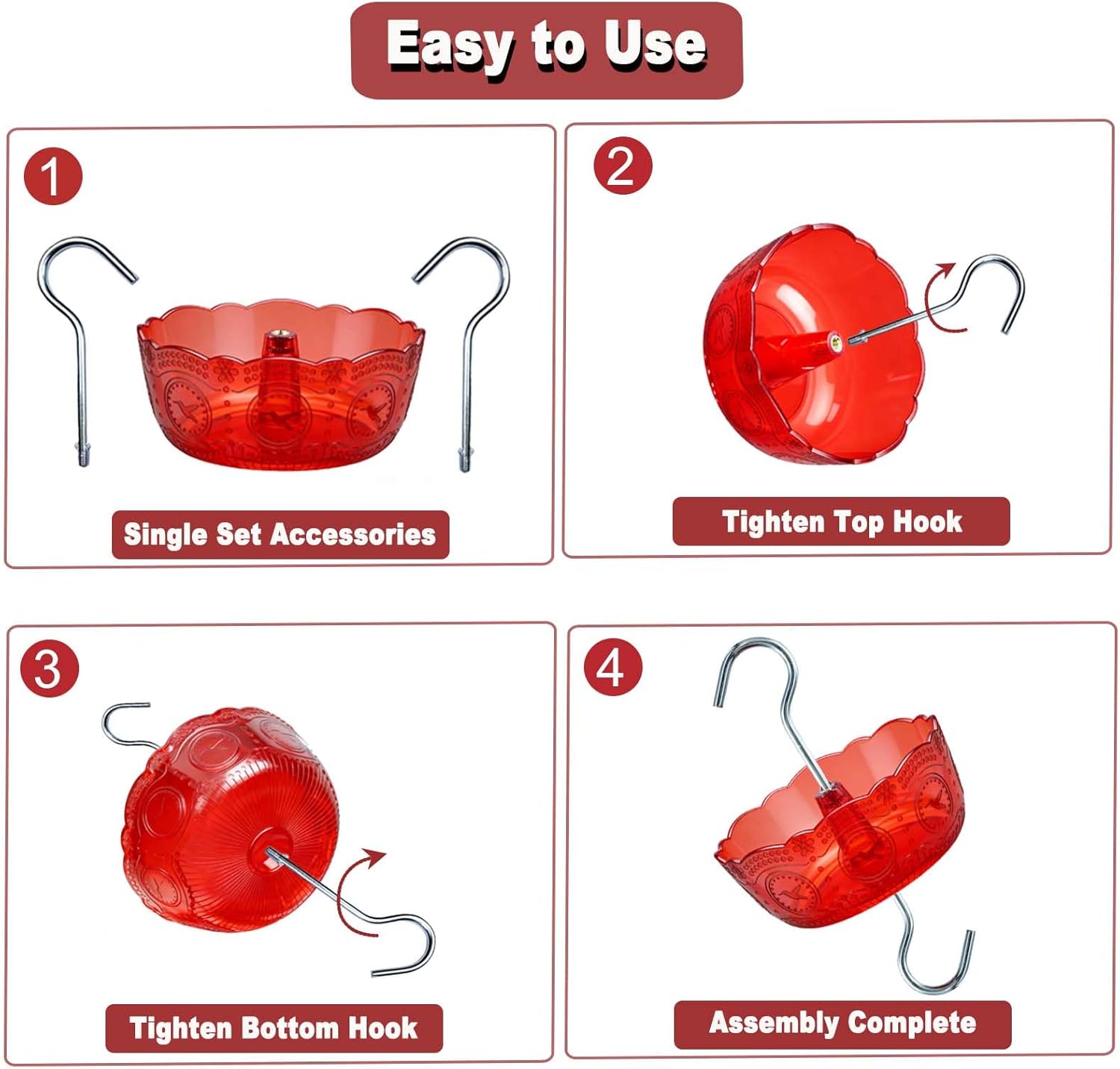 Ant Moat for Hummingbird Feeders, 6 OZ, 4 Pack, Red | Vintage Ant Guard Bowl, Hanging Feeder Accessory, Outdoor Nectar Protector
