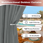 HolidayIdeas Grommet Top Outdoor Curtains for Patio Waterproof 8 Pcs All Weather Balcony Outside Curtain Panels for Apartments, Gazebo, Pergolas, Porch, 54x85 Inch, Grey