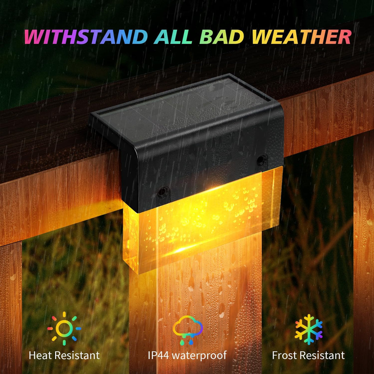 sunface solar deck lights, 6 pack solar fence, close-up detail