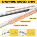 Premium Metal Kitchen Tongs for Cooking - Heat Resistant 1100°F Stainless Steel Tongs with Comfortable Wooden Grips - Perfect for Grill, Salad, Toaster, Cooking, and Serving Food (12-inch)