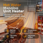 alecoil 50,000 btu hydronic hanging unit heater with shown in use