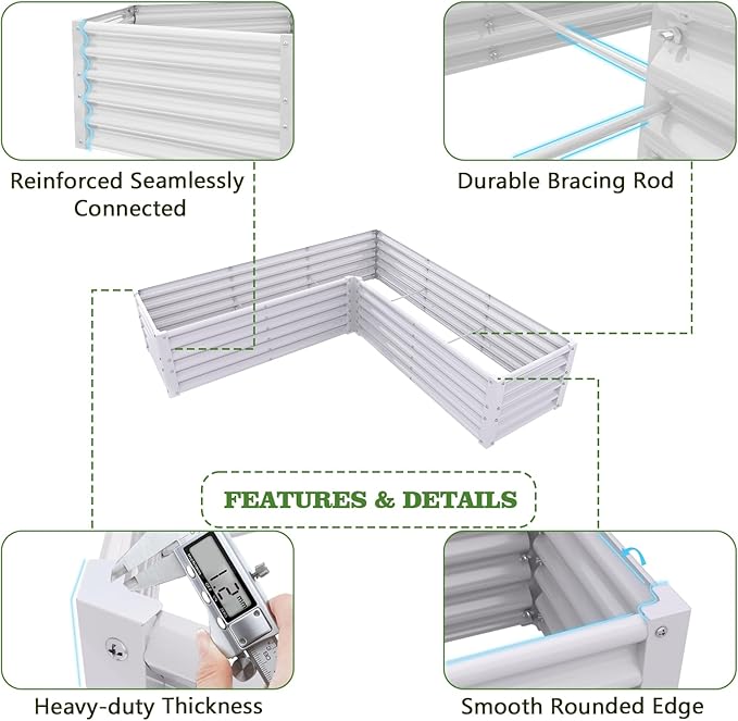 A ANLEOLIFE Set of 12, 18 Inch Tall Raised Garden Beds Kit, Rectangular & L-Shaped Combo Metal Planters – Ideal for Backyard DIY Creative Layouts, Antique White