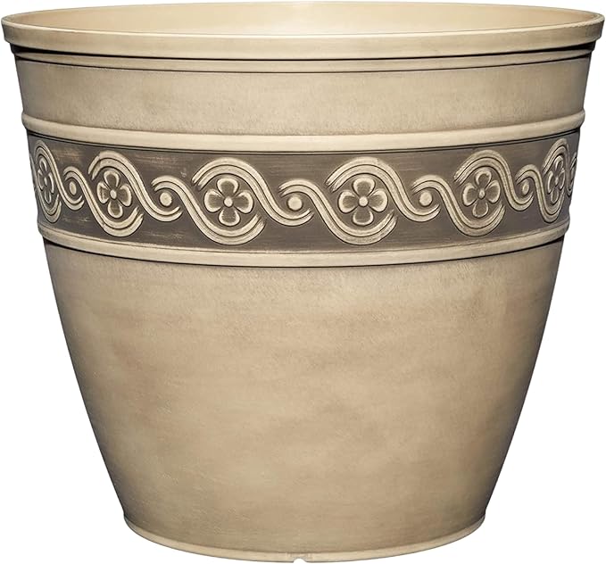 Classic Home and Garden Corinthian Resin Planter Pot - Outdoor & Indoor Plant Pot - Round Planter for Plants & Flowers (13" Ivory Ash, Pack of 1)