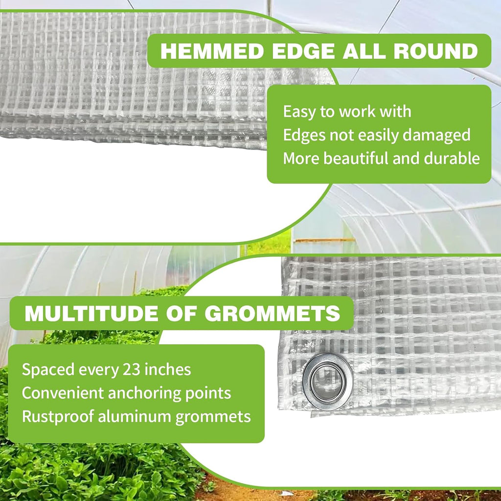 10x20ft clear greenhouse plastic covering tarp for chicken, close-up detail
