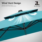 9x12FT Cantilever Patio Umbrella - Heavy Duty Double Layer Offset Design with 360° Rotation, Large Rectangle Umbrella for Garden, Deck, Pool, Backyard, Turquoise