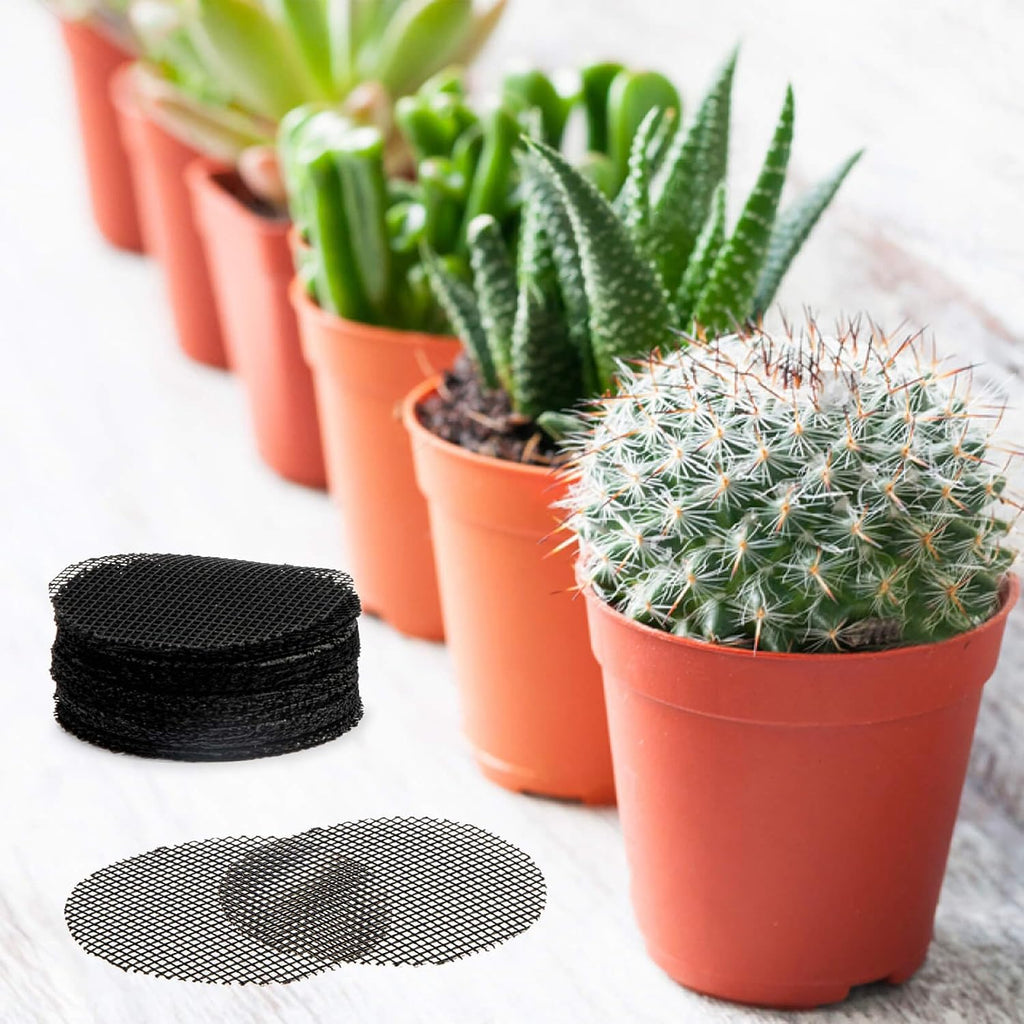 100 Plant Pots Hole Mesh Pad - MAQIHAN Drainage Mesh for Flower Pot, 2 Inch | Round Plant Mesh, Substrate Barrier, Mesh Grid Mat for Bonsai, Gardening Essentials, Prevent Soil Leaking Plant Accessories