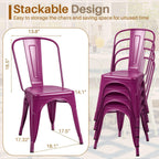 Furmax Metal Dining Chair Indoor Outdoor Use Stackable Classic Trattoria Chair Chic Dining Bistro Cafe Side Metal Chairs Set of 4
