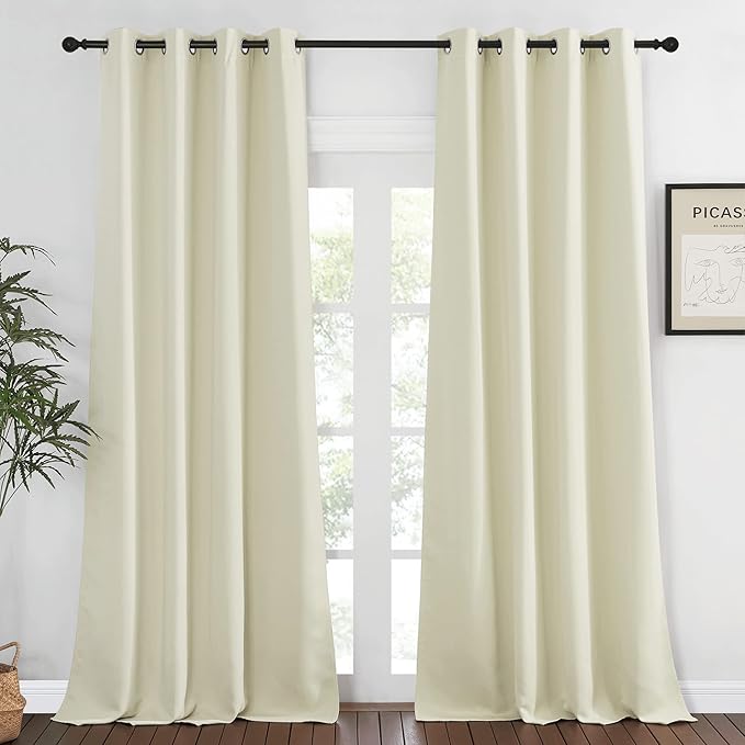 NICETOWN Bedroom Curtain Room Darkening Drapery 102 inches Length - Home Fashion Thermal Insulated Grommet Room Darkening Curtain for Living Room (Beige, 1 Panel, 52 x 102 inches)