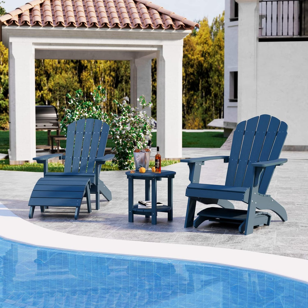 YEFU Folding Adirondack Ottoman Outdoor Set of 2, Navy Blue | Fade and Rust Resistant Footstool for Adirondack Chair, All-Weather Foot Rest for Outside Patio Garden Lawn Pool Backyard