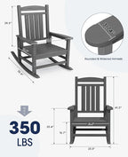 KINGYES Oversized Outdoor Rocking Chair Set of 4, High Density Polyethylene Patio Rocking Chairs with 330lbs Support for Adults, Gray