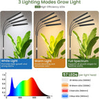 LBW Grow Lights for Indoor Plants, 75" Tall Full Spectrum Plant Grow Light | 228 LEDs Full Spectrum Grow Light with Stand, 6/8/12/16H Timer, 3 Color Modes, 360°Flexible Gooseneck, 4 Heads, Black