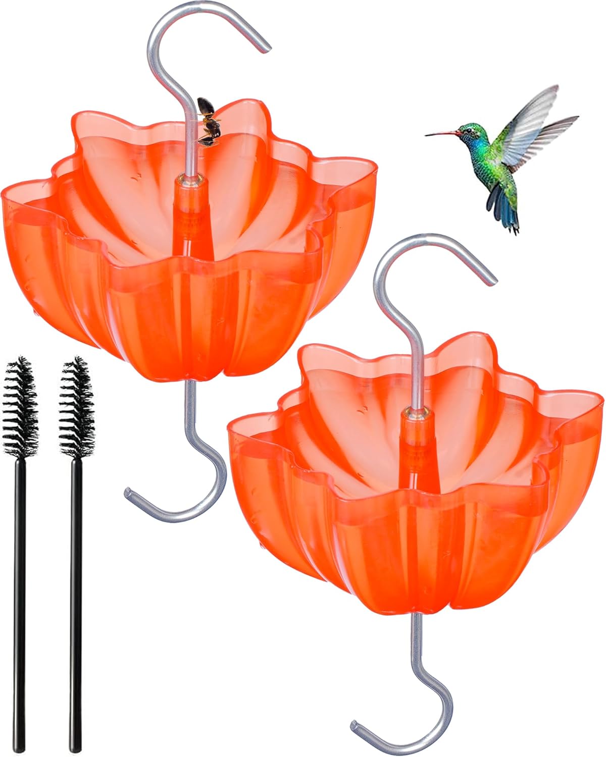 Ant Moat for Hummingbird and Oriole Feeders to Guard Against Ants Protecting the Sugar Nectar Water, Cleaning Brushes Included (Red 2 Pack)