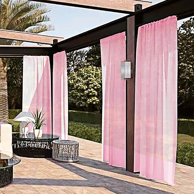 SpaceDresser Waterproof Outdoor Sheer Curtains for Patio - 2 Panels Rod Pocket Indoor Voile Sheer Curtain for Living Room,52W x 120L inch,Light Pink