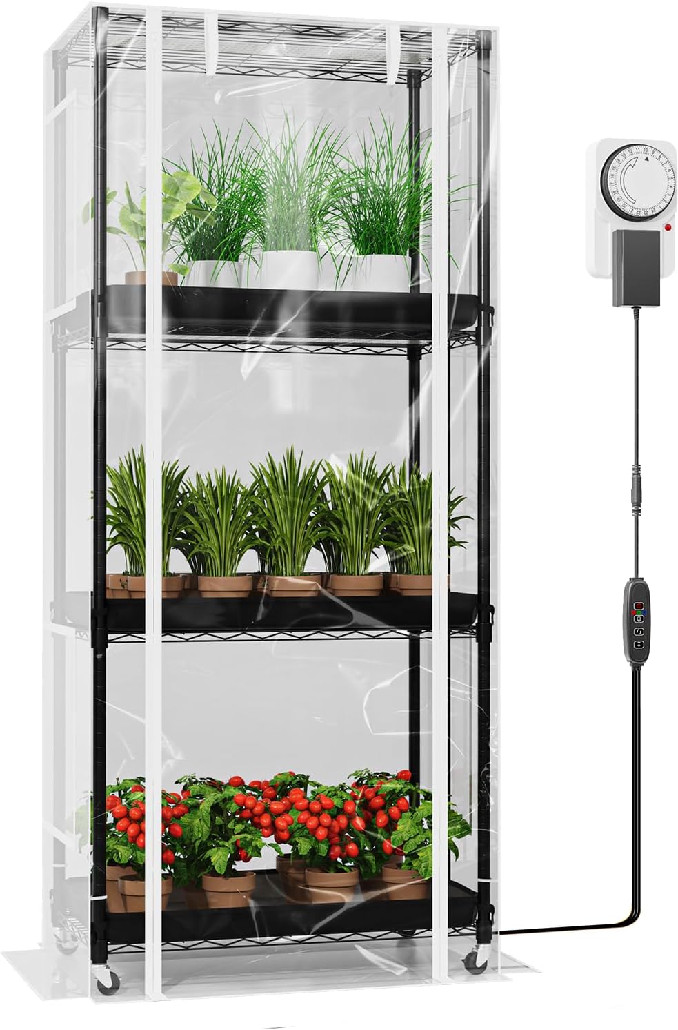 specilite 27x14x59in 4-tier rolling indoor greenhouse plant stand, front angle view