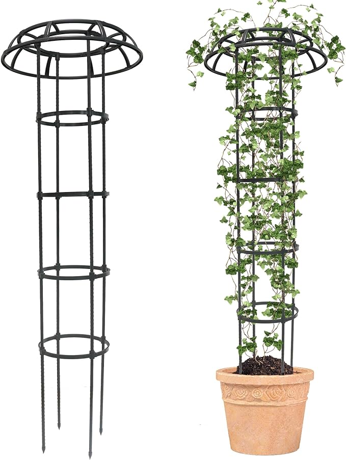 Garden Trellis for Climbing Plants Outdoor, 65 Inch Mushroom Top Trellis for Climbing Plants, Plant Trellis Support for Potted Plants Climbing Vine Rose Clematis Vegetable Trellis, 2 Pack