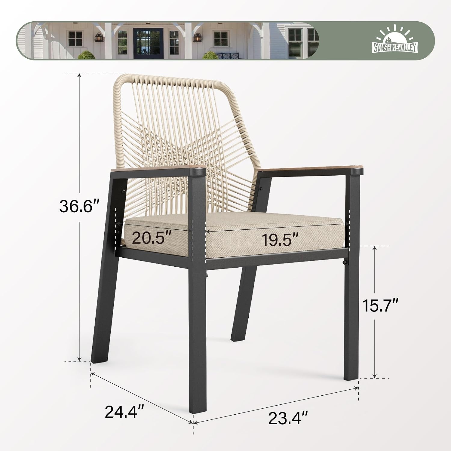 Patio Dining Chairs, Set of 8, PE Rattan, Wrought Iron | Outdoor waterproof cushioned chairs, metal frame, armrests, supports 300 lb. Rust-resistant, all-weather for porch backyard
