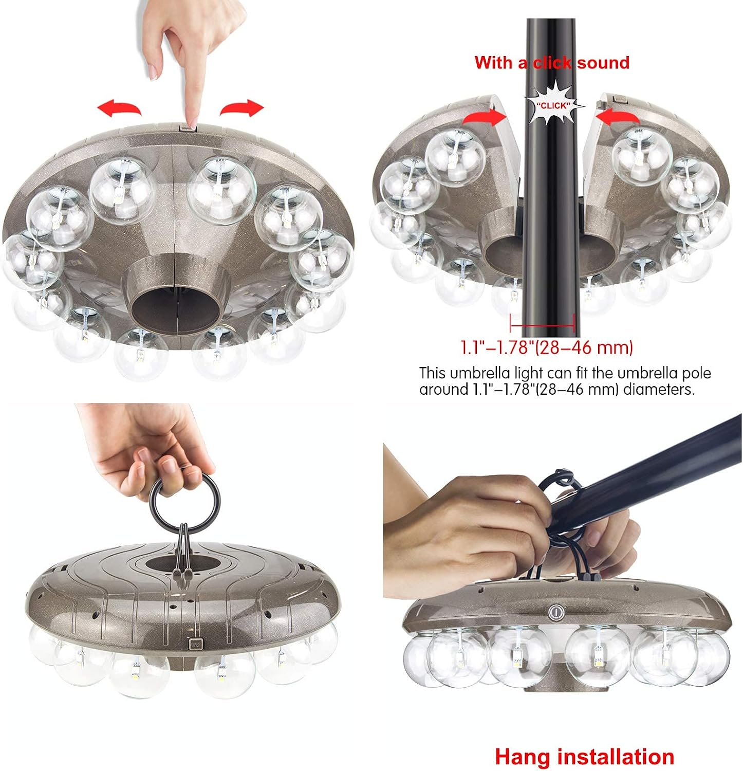LUXSWAY Umbrella Lights Battery Operated,12 Color Changing Outdoor Patio Umbrella Light for Pole with 80Ft Remote,12 Clear Bulb 48 LEDs,4 Modes,4 Timer Option,Umbrella Hanging Light for Camping,BBQ