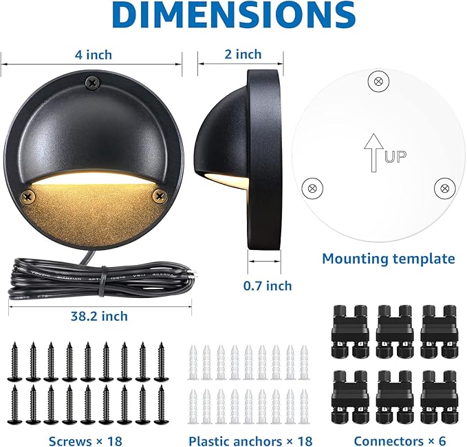 SUNVIE 5W LED Low Voltage Deck Lights with Fastlock2 Wire Connectors 12-24V AC/DC Low Voltage Landscape Lighting 3000K Warm White Step Lights Outdoor IP65 Waterproof for Deck Steps Fence Post, 12 Pack