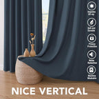 H.VERSAILTEX Linen Blackout Curtains 72 Inches Long 100% Absolutely Blackout Thermal Insulated Textured Linen Look Curtain Draperies Anti-Rust Grommet, Energy Saving with White Liner, 2 Panels, Navy
