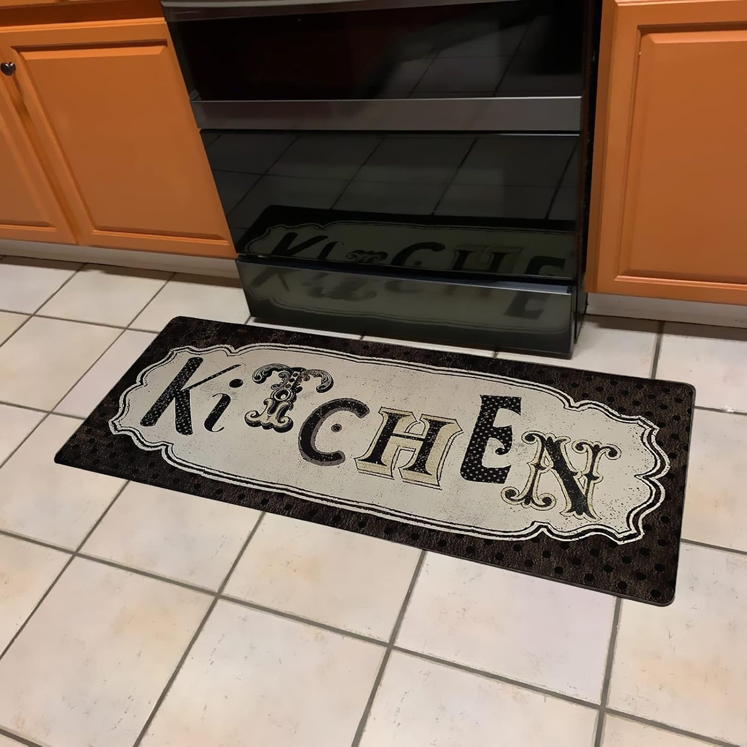 Kitchen Rug 20"×48", Antique Non-Slip Kitchen Floor Mat Durable Natural Rubber Runner Rug for Kitchen