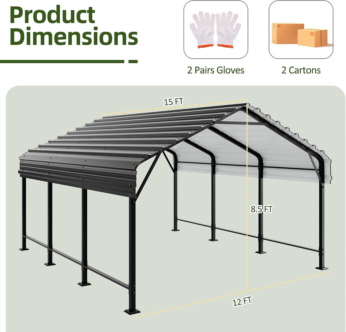 shintenchi 12x15 ft metal carport, oversized carport garage shown in use