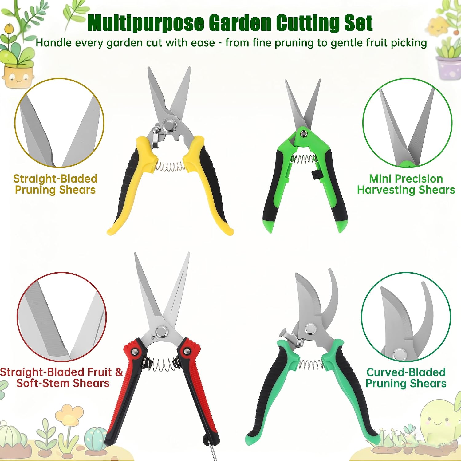 5-Piece Garden Pruning Shears Set with Gloves & Storage Bag, Stainless Steel Gardening Scissors Kit, Sharp Non-Slip Clippers for Trimming Flowers, Herbs, Small Branches
