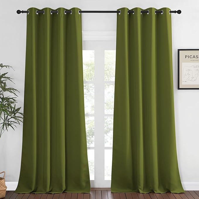 NICETOWN Bedroom Curtain Room Darkening Drapery 102 inches Length - Home Fashion Thermal Insulated Grommet Room Darkening Curtain for Living Room (Olive Green, 1 Panel, 52 x 102 inches)
