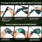 Spotlight Outdoor – 120V Plug-in, 2700K Warm White LED Landscape Spot Lights with RGB 3 Lenses for Yard, Garden, Lawn&Tree Decor, IP67 Waterproof, Perfect for Holidays&Everyday (2 Pack, Green)