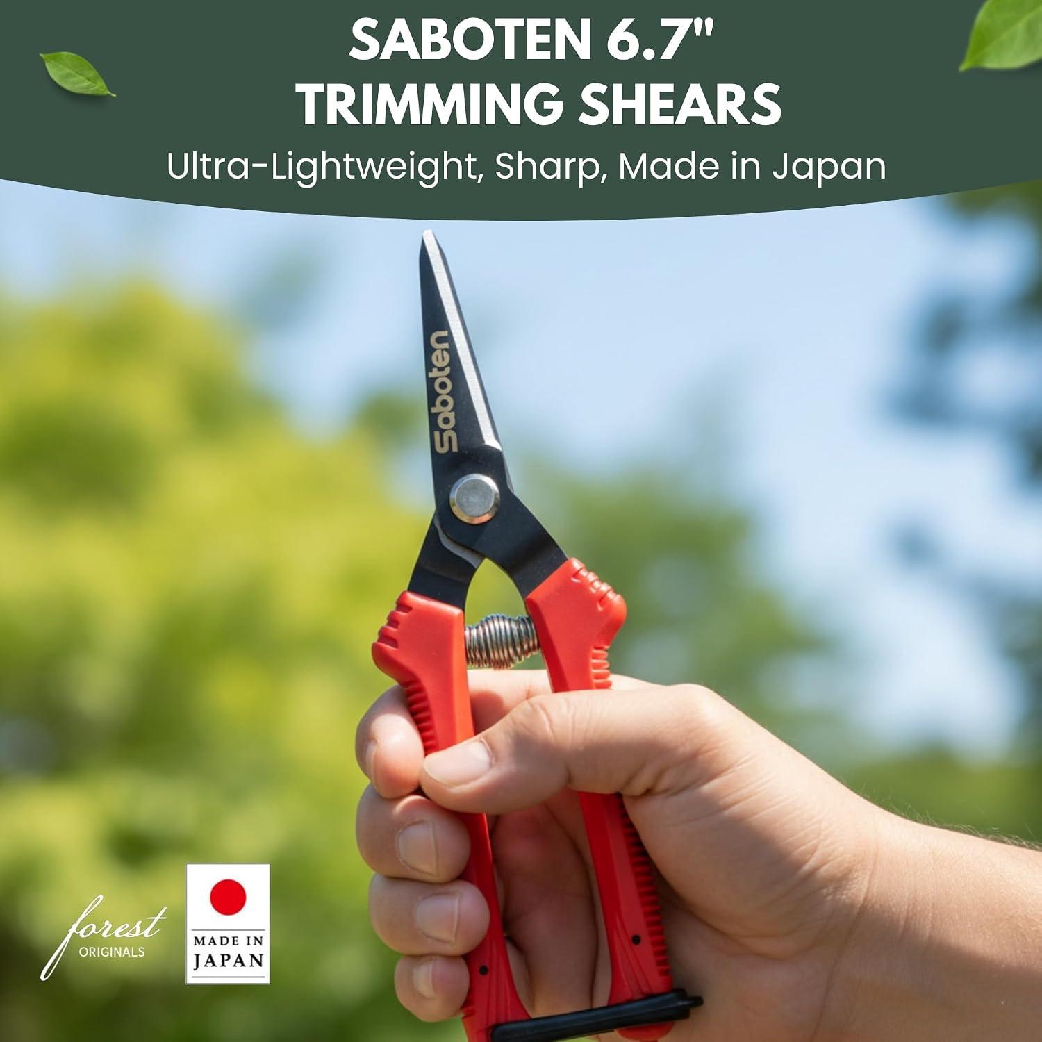 Saboten SD-8 6.7" Japanese Garden Pruning Shears, Lightweight Stainless Steel Trimming Scissors for Vegetables, Flowers & Fruit Harvesting, DIY, forest Originals, Made in Japan