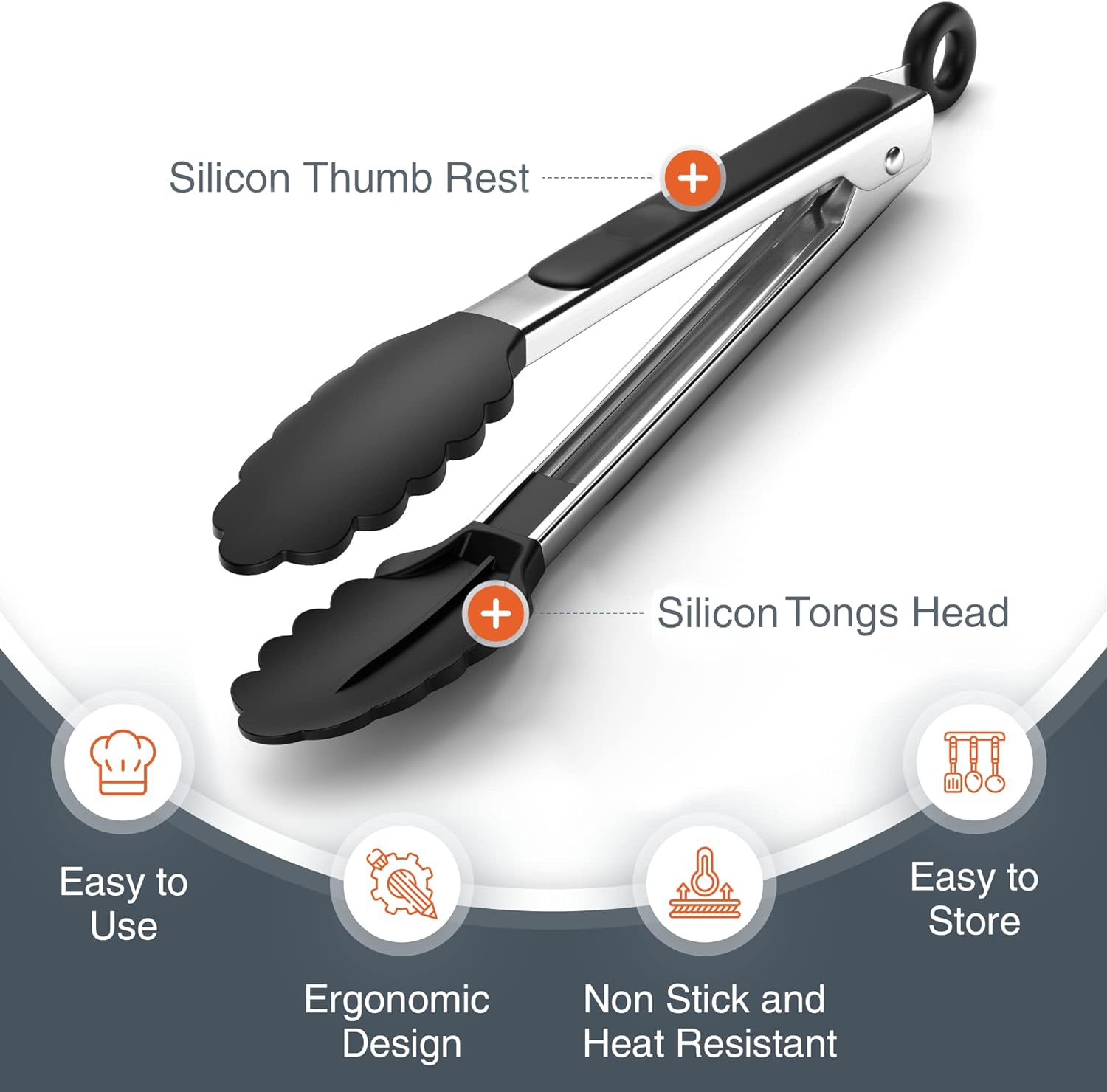 Kitchen Tongs with Silicone Tips - Stainless Steel tongs for cooking - 9" and 12" Tongs With Silicone Rubber Non Slip Grips, Heat Resistant Metal Tongs.