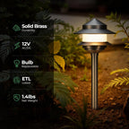 Pagoda Solid Brass Low Voltage Landscape Pathway Lights, 12V LED Heavy Duty Path Lighting Outdoor Wired, Waterproof Antique Bronze Walkway Lights, 6 Pack Without G4 Bulb