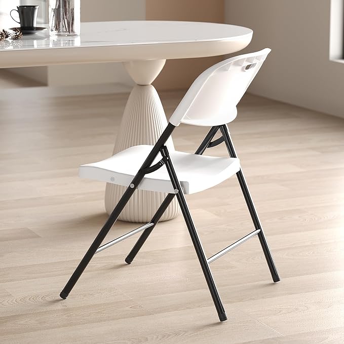 Nazhura 350 Weight Limit Heavy Duty Plastic Folding Chair with Reinfoced Steel Frame for Indoor and Outdoor, Wedding, Party, Restaurant, Meeting Room, Patio and Garden (White, 6 Pack)