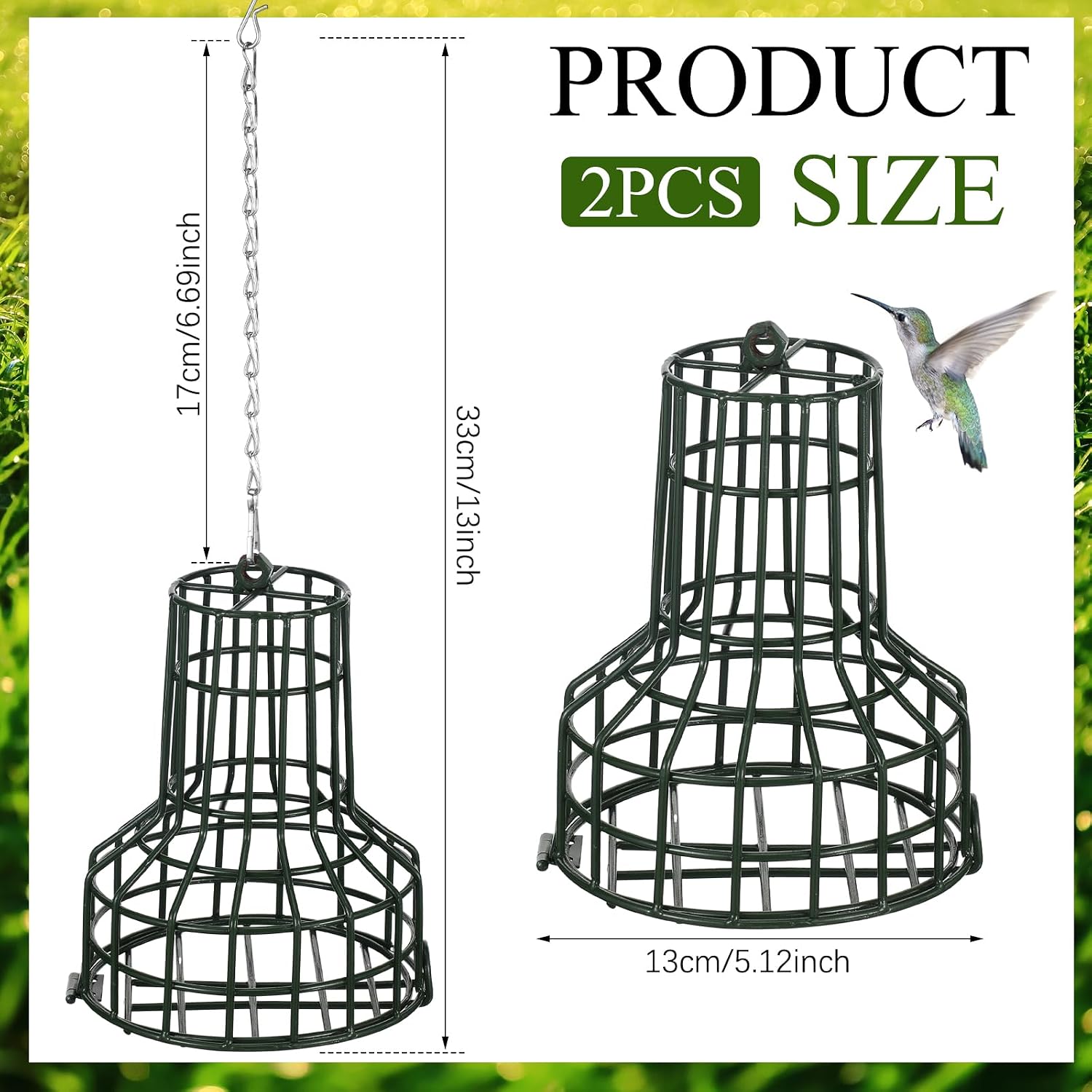 2 Pcs Bird Seed Bell Feeders S-8 Seed Cake Bell Wild Bird Feeder Outdoor Garden Cages Hanger with Stainless Steel Chain for Outside