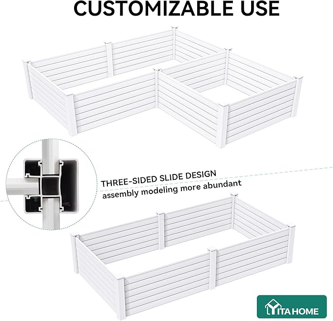 YITAHOME 4x4x2 FT Plastic Raised Garden Bed Kit, Large Outdoor Above Ground Planter Box with Growth Grid for Plants, Vegetables, and Flowers, Easy Installation, White