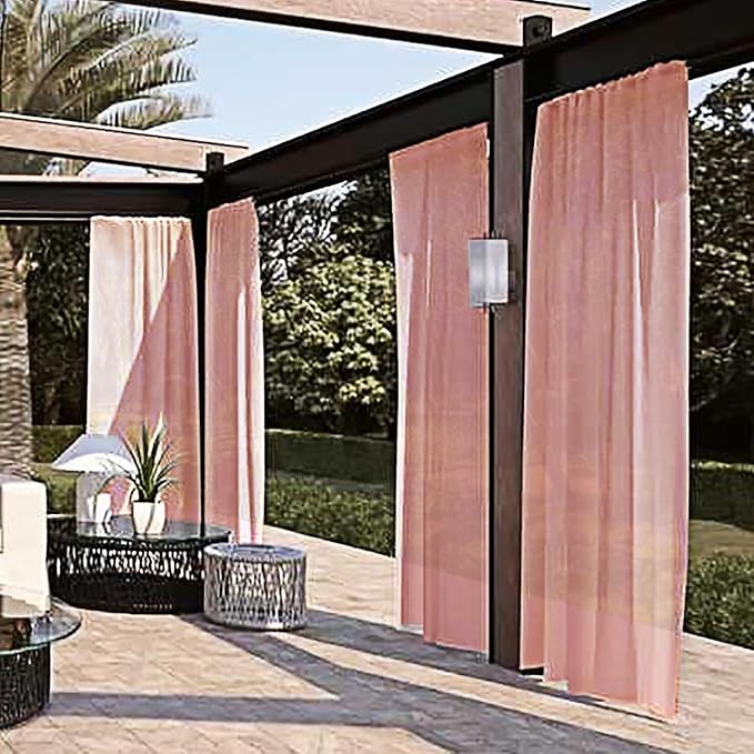 SpaceDresser Waterproof Outdoor Sheer Curtains for Patio - 2 Panels Rod Pocket Indoor Voile Sheer Curtain for Living Room,52W x 84L inch, Blush