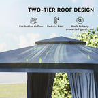 Outsunny 10' x 12' Outdoor Patio Gazebo, Heavy Duty Gazebo Canopy Shelter with Double Roof, Curtains, Netting, Steel Frame, UPF30+ Protection, Ceiling Hooks for Lawn, Backyard, Deck, Blue