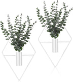 Jexine 8 Pcs Hanging Planters with Artificial Eucalyptus Metal Hanging Vase Indoor Plants Holder Modern Geometric Boho Bathroom Wall Decor for Living Room Home Office (Eucalyptus,White)