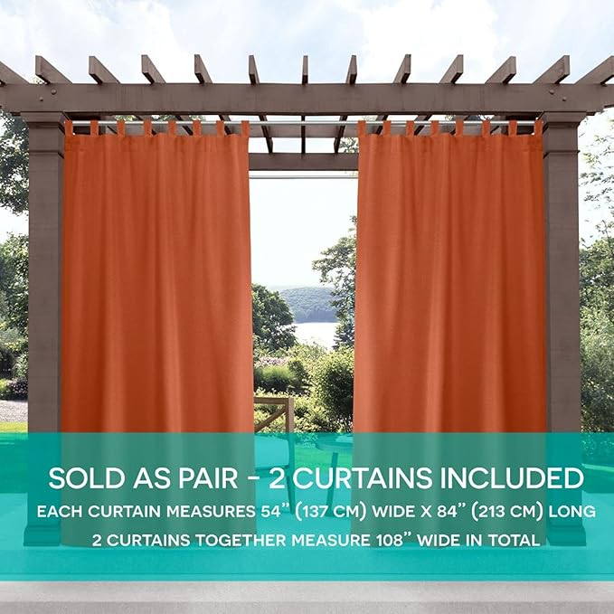 Exclusive Home Cabana Solid Indoor/Outdoor Light Filtering Hook-and-Loop Tab Top Curtain Panel Pair, 54"x96", Mecca Orange