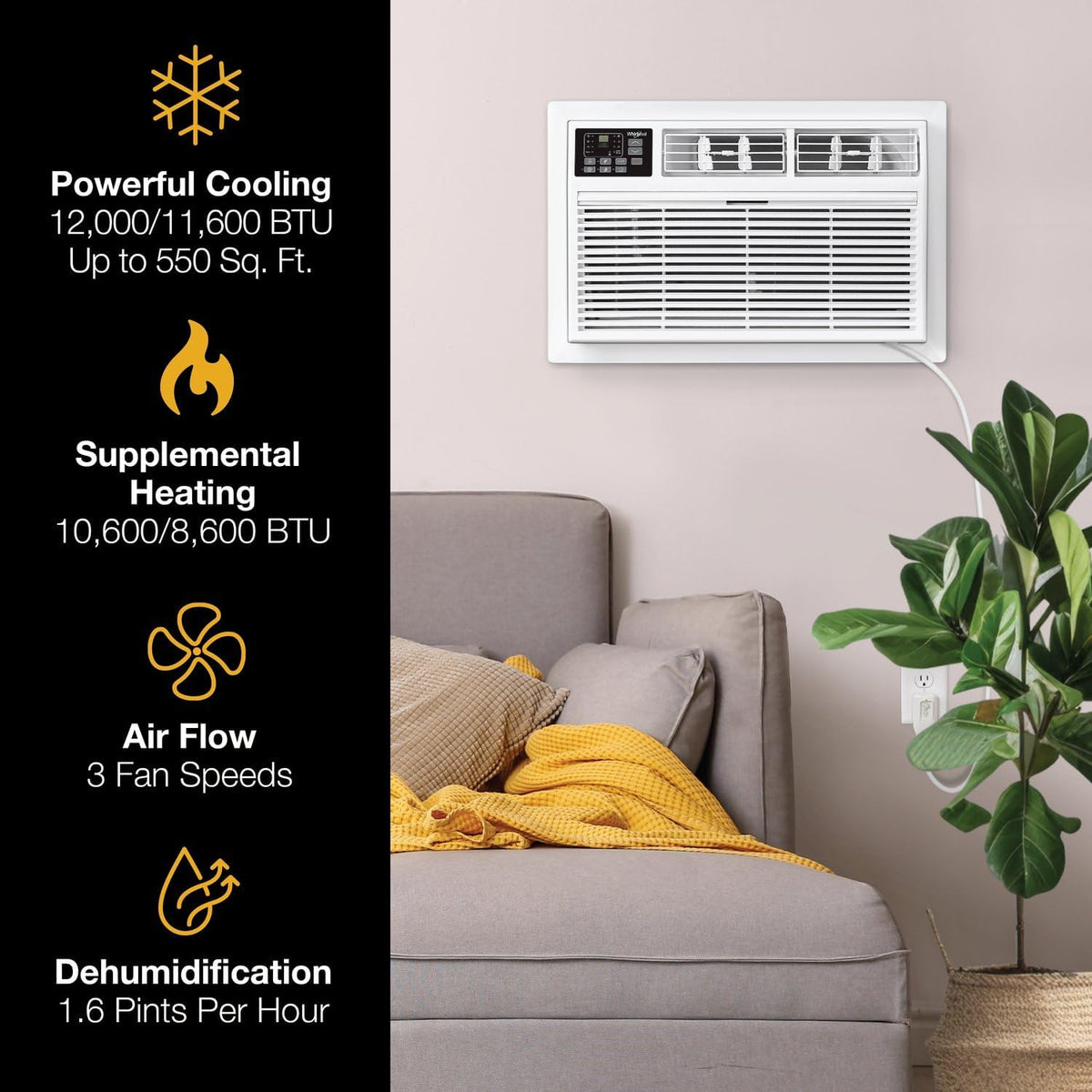 whirlpool 12,000 btu wall air conditioner, up to shown in use