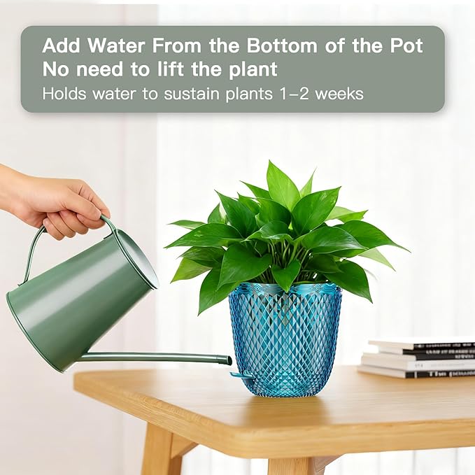 QCQHDU Self Watering Hanging Pots, 2 Pack 5.7 Inch Hanging Planters for Plants Indoor, Outdoor Flower Pots with Drainage Holes and 3 Hooks Chains for Garden Home (Klein Blue)