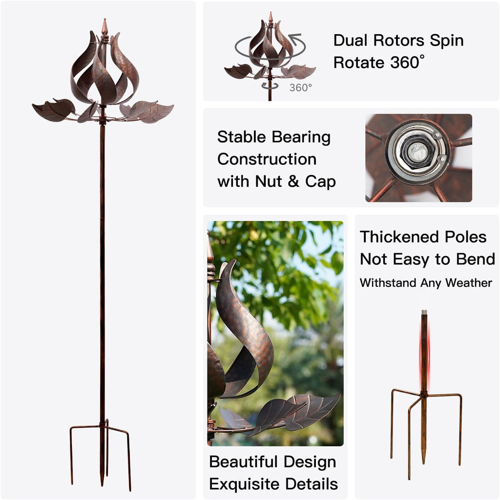Tulip Wind Spinners Outdoor - Large Metal Wind Spinners for Yard Garden with Ground Stake, Kinetic Windmill Spinner Decor for Lawn Patio (24" W x 75" H)