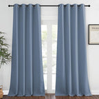 NICETOWN Blackout Stone Blue Curtains 120 inch Length - Window Treatment Energy Saving Thermal Insulated Room Darkening Grommet Drapes for Living Room (1 Panel, W52 x L120)