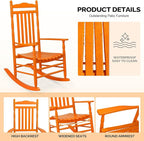 VINGLI Wooden Rocking Chair, Outdoor Chair with 450 lbs Support, Relaxing Rocker with Solid Wood High Back Seat Reclining Seat for Deck, Garden, Backyard, Porch, Indoor or Outdoor Use (Orange, 2PCS)