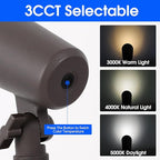 3CCT LED Landscape Lights with Connectors, 12V Low Voltage, 3000K/4000K/5000K Selectable, 3W, 200LM, Outdoor Waterproof Garden Pathway Lights Wall Tree Flag Spotlights with Spike Stand, 4 Pack