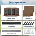 11.5x11.5FT 6-Sided Pop Up Gazebo Tent，One-Push Setup Canopy Tent with Mesh Panels & Removable Wind Cloths, Outdoor shelter for Camping, Backyard Parties, Outdoor Events - Beige & Khaki