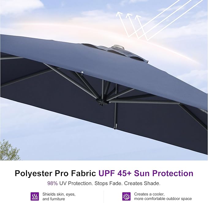 PURPLE LEAF 8'×8' Patio Cantilever Umbrella with Base Included Offset Outdoor Umbrella with cover Square umbrella outdoor patios for Backyard Pool Garden Navy Blue