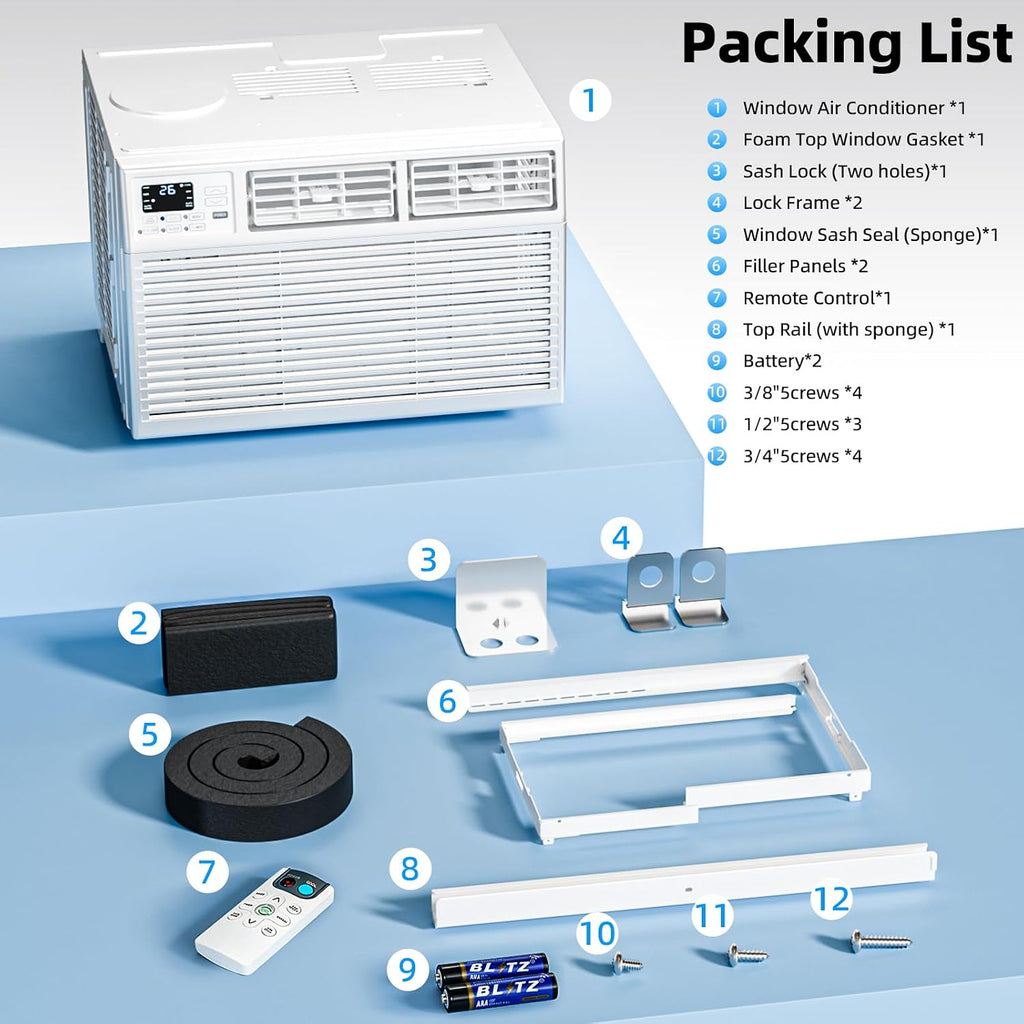 antarctic star 10,000 btu window air conditioner, window, package contents