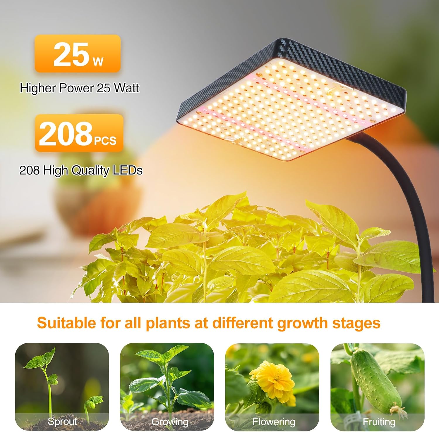 FECiDA Bonsai Grow Light, Table Grow Lights for Seed Starting, Seedlings | UV-IR Full Spectrum, 5 Modes 4/8/12/16/20 Hr Timer, 25 Watt Power Draw, 16"-24" Height Adjustable