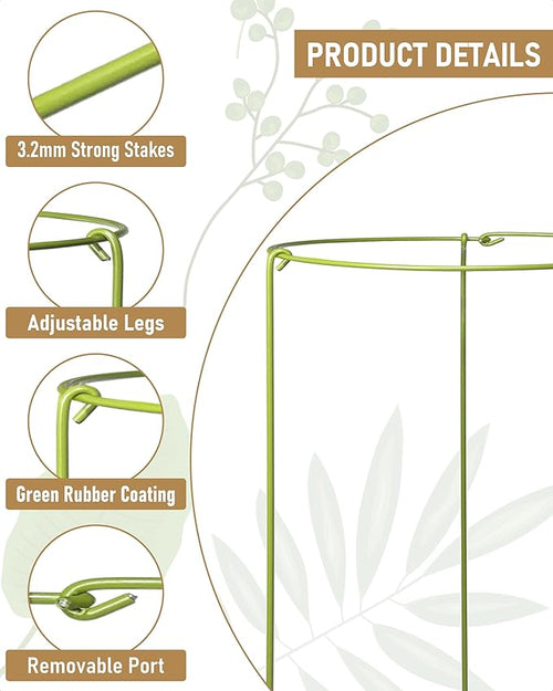 5-Pack Heavy Duty Plant Support Stakes, Metal Plant Ring Cages for Indoor Outdoor Plants, Adjustable Garden Stakes for Peonies, Monstera, Pothos, Hydrangea, Vines & Potted Plant (8" W x 14" H)